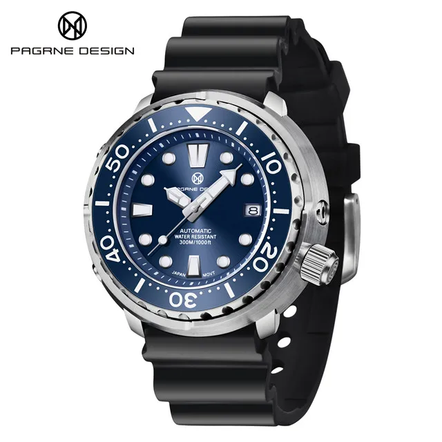 PAGRNE DESIGN Men's 45MM Large Dial Automatic Watch Diver 300M Waterproof Sports Clock Classic Luxury Mechanical Wristwatch Men 