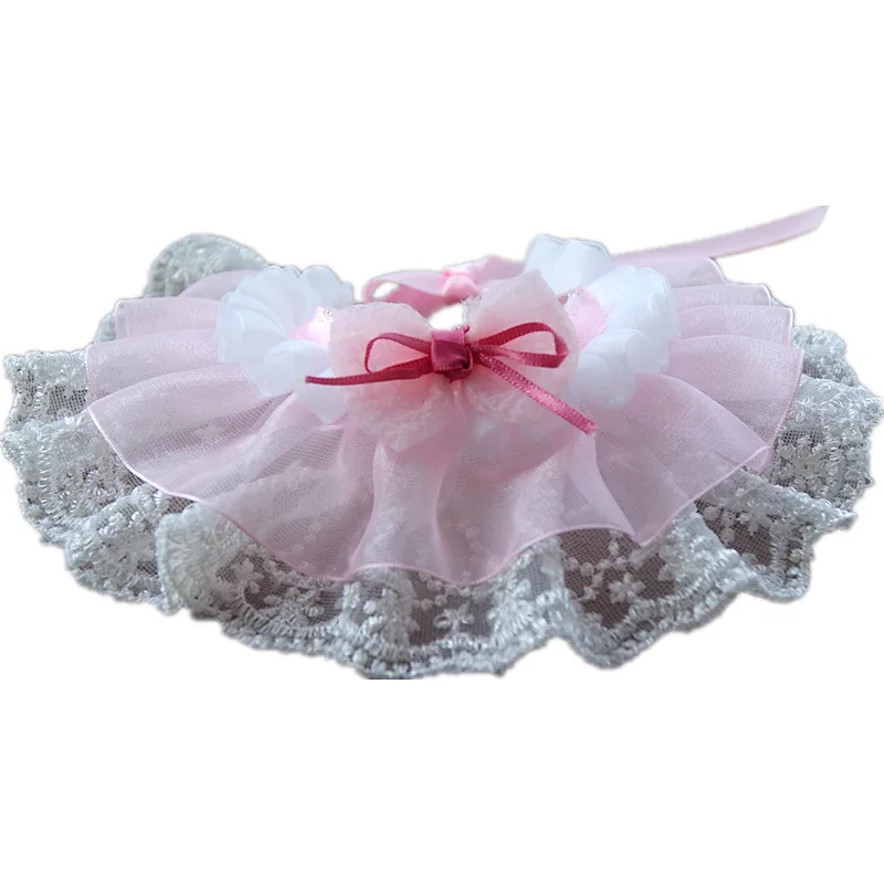 Pet Sweet Lace Scarf Pink Dog Bib Cat Collar Wedding Scarf Decoration Cute Heart Neckerchief Scarf Saliva Towel For Puppy