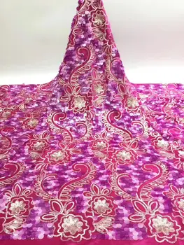 

New Arrival Pink Gold Sequins Lace Fabrics African Nigerian Tulle Mesh Lace Fabric for Wedding Velvet Lace Fabrics with Sequins