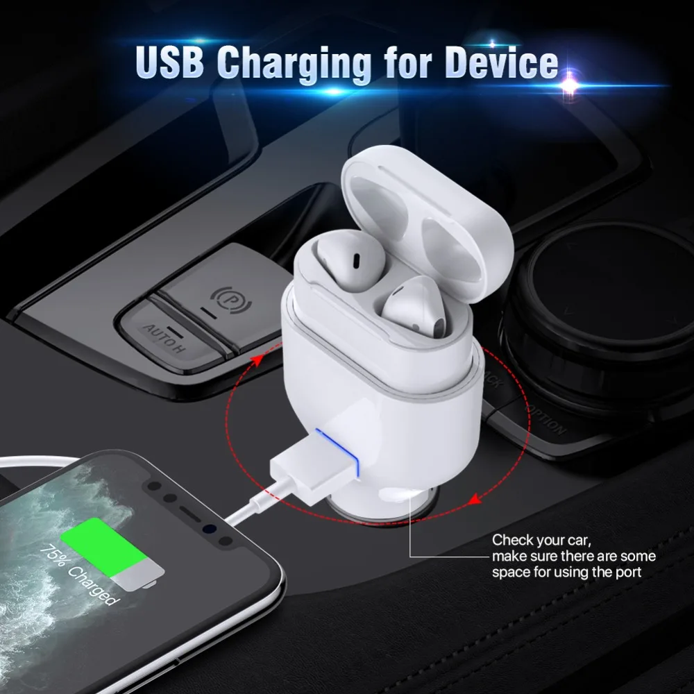 Автомобильное зарядное устройство, Poleet зарядный адаптер для AirPods 1& 2, прикуриватель зарядное устройство для iPhone HuaWei samsung LG смартфон