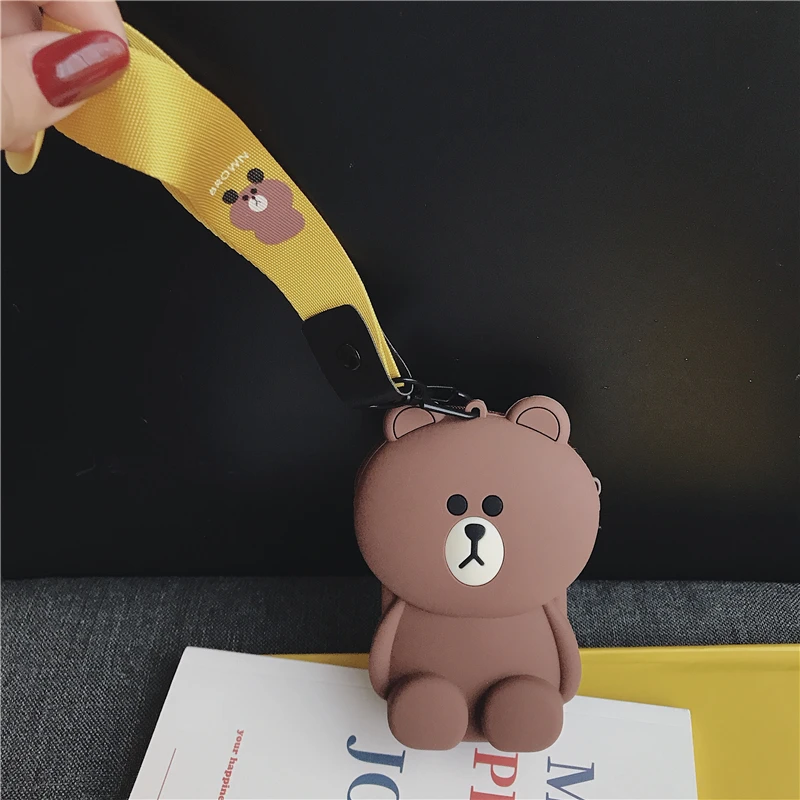 Cartoon Bear Earphone Bag Cute Small Zipper Case Headset Box Mini Soft Silicone Kawaii Portable Earbud Pouch Kids Coin Purse