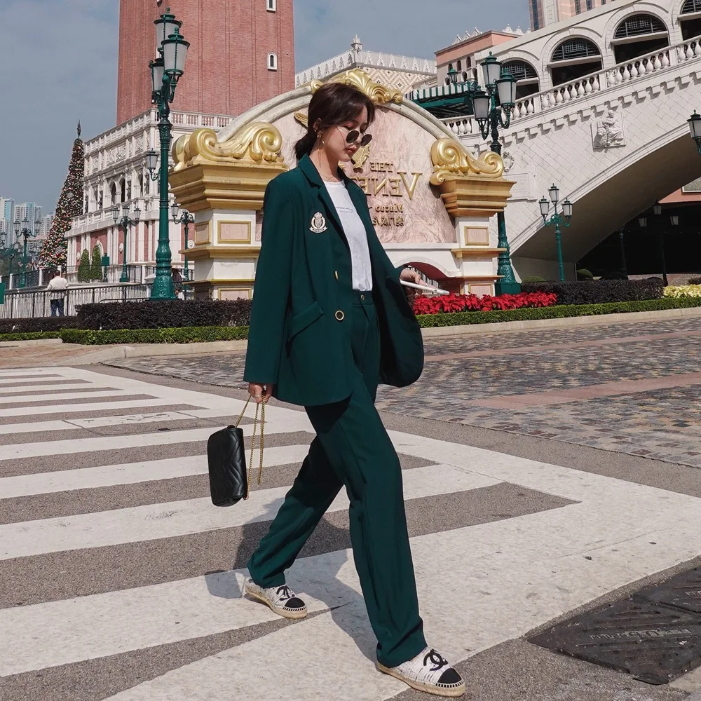 

Photo Shoot 2020 Spring New Style Retro Young-Style Suit Jacket + High-waisted Loose Pants Two-Piece WOMEN'S Suit