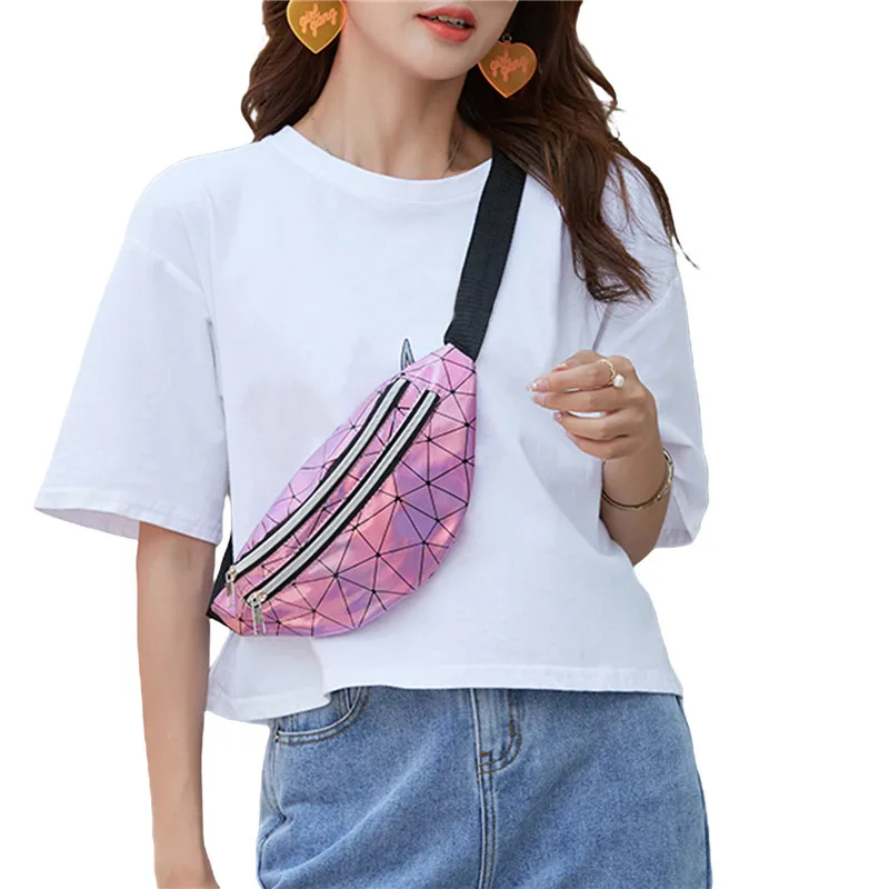 

Поясная Сумка унисекс с двойным карманом, вместительный спортивный мессенджер на молнии с лазерным геометрическим рисунком, в клетку, с бриллиантами, для улицы