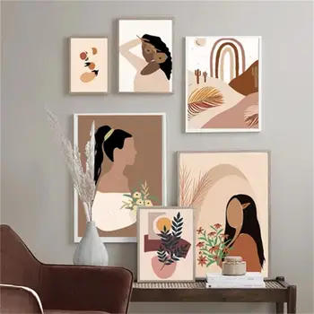 

Fashion Woman Vintage Girl Abstract Leaf Wall Art Canvas Painting Nordic Posters And Prints Wall Pictures For Living Room Decor