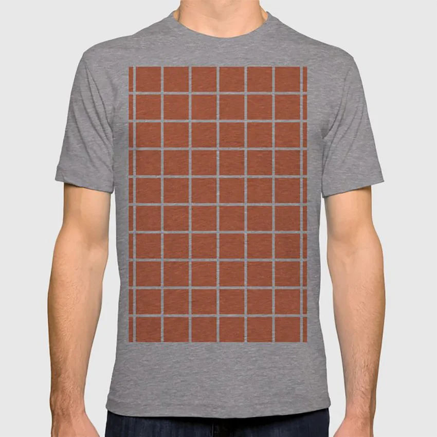 GRID(WHITE& CORAL) T shirt grid grids squares coral white pattern patterns