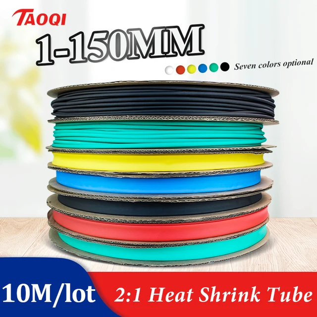 10 mètres/lot noir 1/2/3/4/5/6/8/10/10/12/14/16/18/20mm kit de tubes d'emballage thermorétractables tube d'isolation tube thermorésistant 1