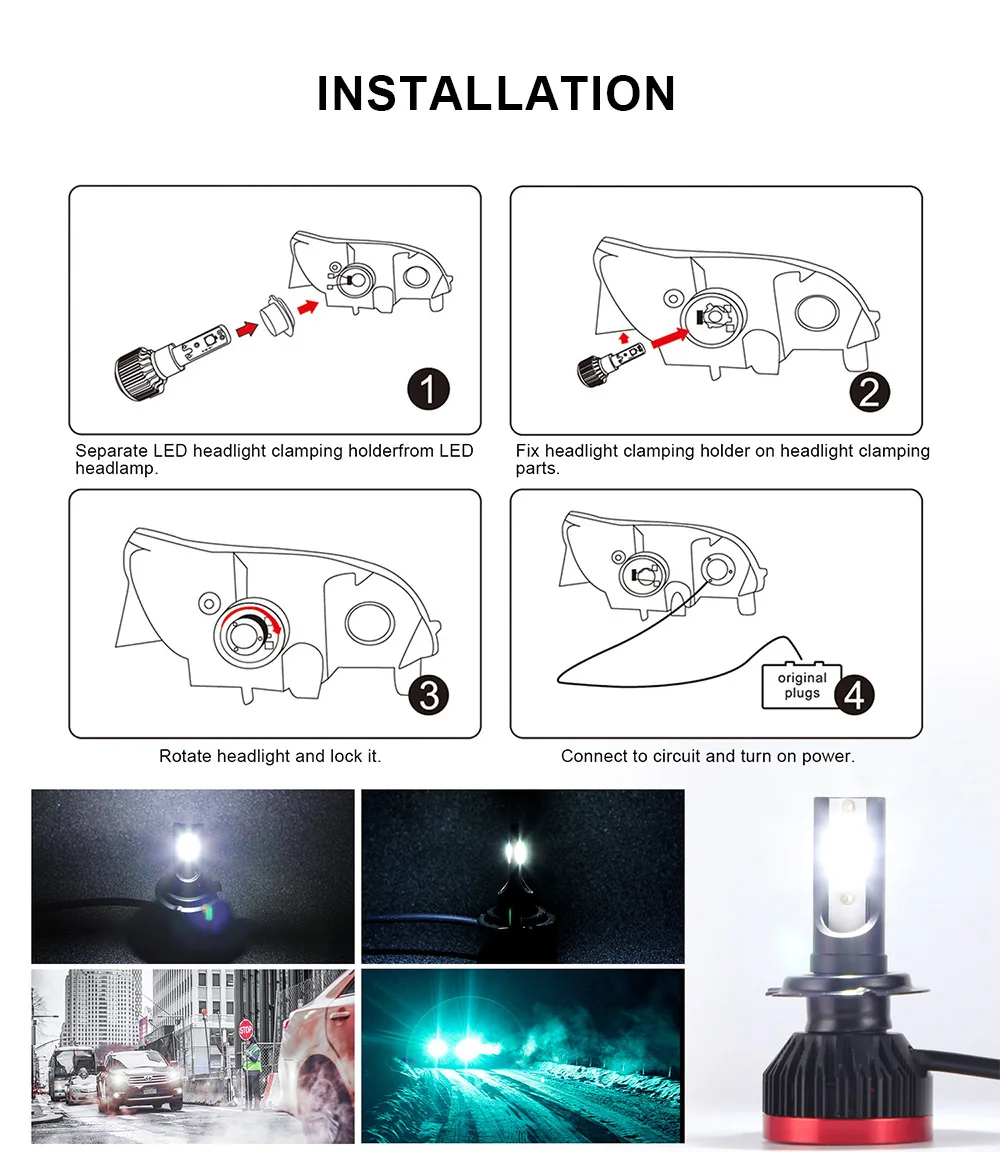 2Pcs H11 Mini Led Headlight H4 H7 H1 9005 9006 12V Hi-Lo Beam 12V 6000K 6000LM Auto Lamp Accessories