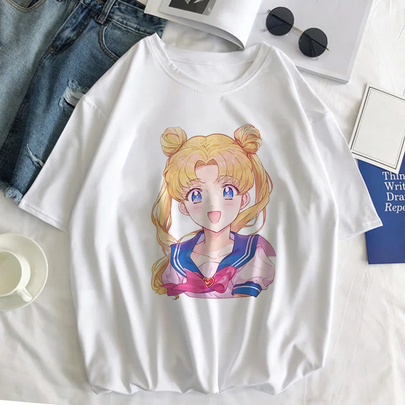 Sailor Moon Cat Футболка женская летняя Kawaii стильная одежда Harajuku футболка Ulzzang Повседневная футболка с коротким рукавом женская футболка