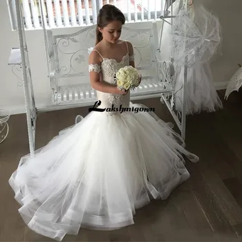 

Mermaid Flower Girls Dresses Tulle Trumpet Spaghetti Straps Tulle Girl's Pageant Dresses Kids Mother Daughter Gown fille