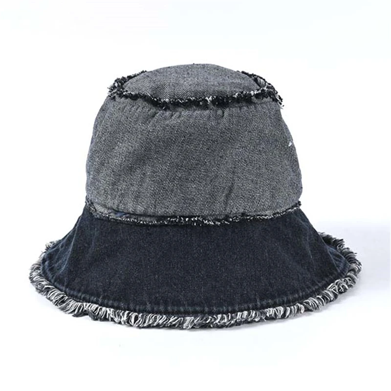 New Unisex Casual Washed Denim Tassel Bucket Hats Fashion Patchwork Fisherman hats Couple UV Sun Cap Wholesale