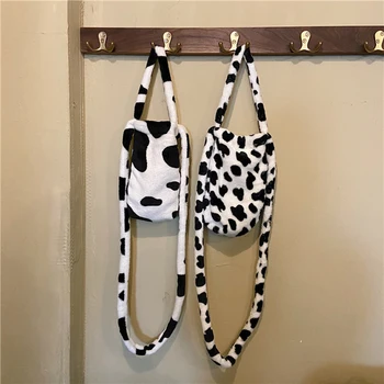 

Fashion Plush Cow Milk Pattern Messenger Bag Women Water Bottle Autumn Winter Small Shoulder Crossbody Handbag Satchel Pouch New