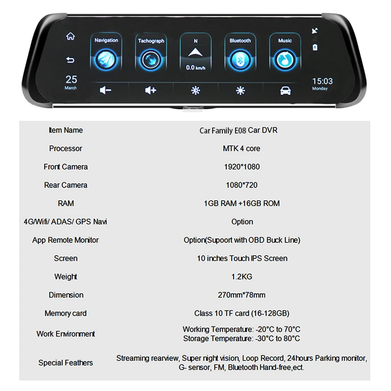 Автомобильный семейный Автомобильный видеорегистратор Android 4G камера заднего вида HD 10 дюймов полный ips сенсорный экран камера gps Navi ADAS двойной объектив автомобильная камера