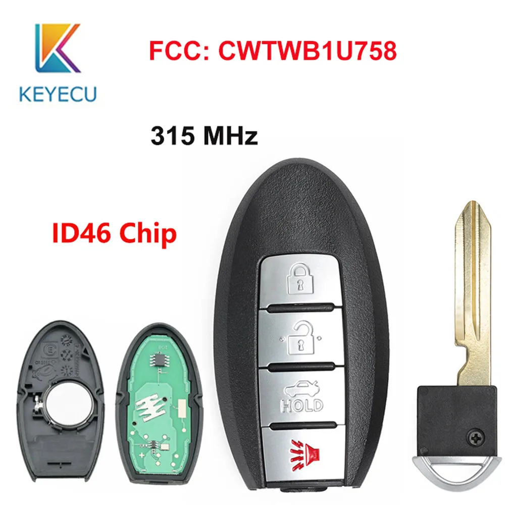 KEYECU обновленный дистанционный Автомобильный ключ с 4 кнопками 315 МГц ID46 FOB для Nissan
