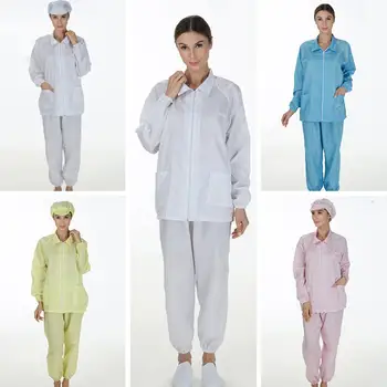 

2Pcs Unisex Zip Closure Pockets Coat Long Pants Anti-static Protection Suit Set