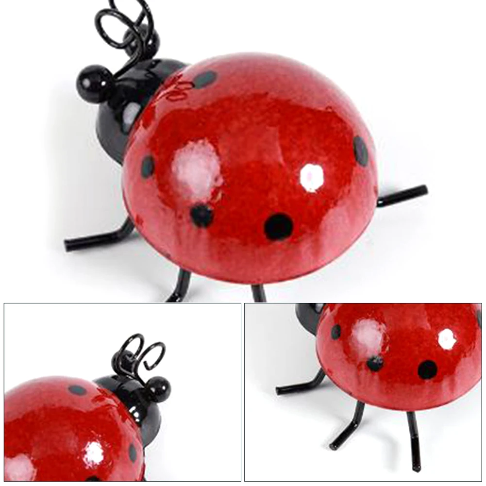 4PCS/Set Metal Cute Ladybugs Beautifully Bling Color Garden Fence Wall Art Decoration Outdoor Wall Sculptures #W0