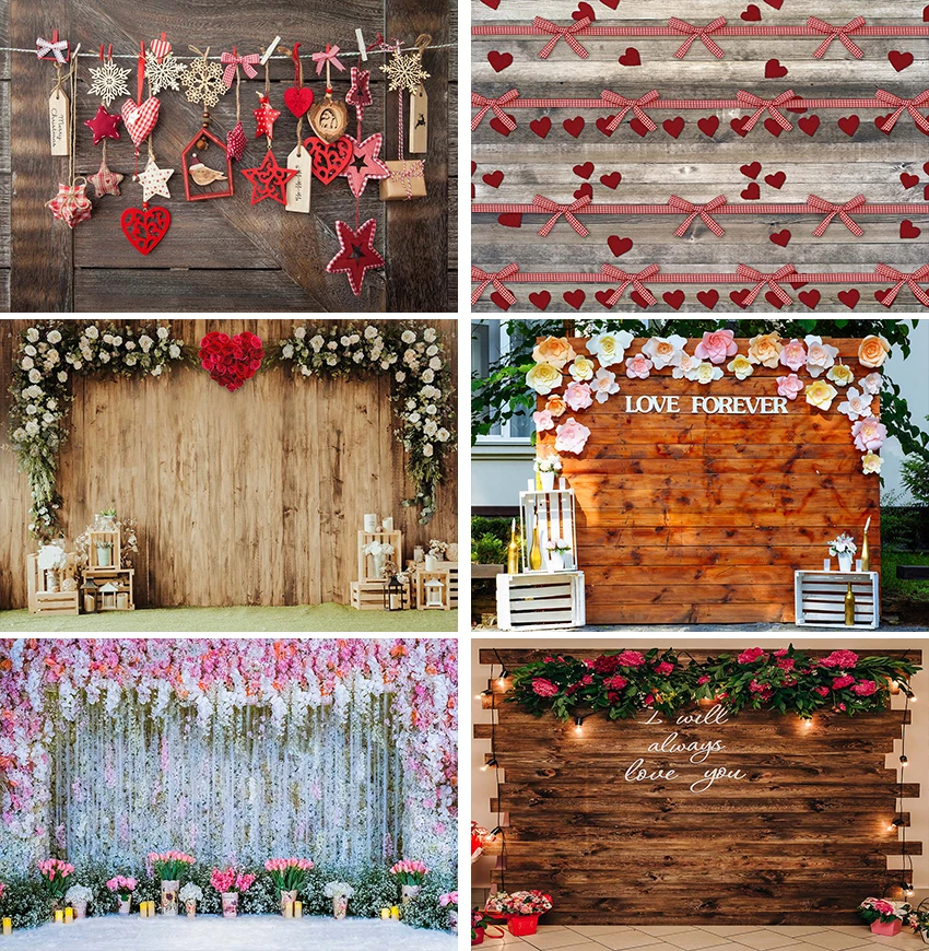 

February 14 Valentine's Day Wedding Background Photography Shiny Spotlight Wood Wall Red Sweet Love Heart Lovers Portrait Photo