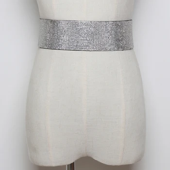 

2020 Beautiful Rhinestones Crystal Women's Wide Belt Girdle Metal Button Elastic Band Dress Bride Belts Female Elegant Waist