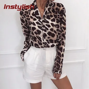 

Instylish Women Autumn Long Sleeve Leopard Print Shirt Women Tops and Blouses Casual Snake Print Loose Shirts Office Lady Blusas