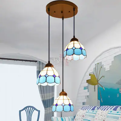

Tiffany Mediterranean Style Staircase Stained Glass Pendant Light Bar Restaurant Droplight Drop luminaria pendente