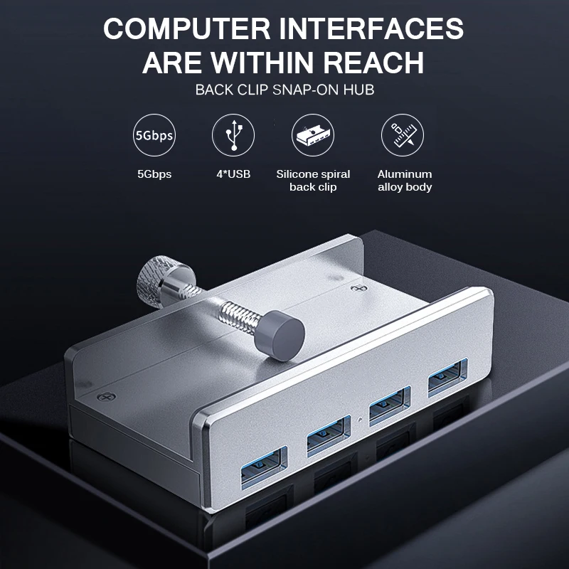 Алюминиевый сплав usb-хаб USB 3,0 концентратор для зарядки Профессиональный зажим дизайн 4 порта портативный размер туристическая станция для ноутбука телефона