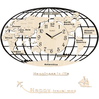 

Large World Map Wall Clock Wood Metal Modern Living Room Clocks Wall Home Decor Creative Silent 3d Watch Horloge Mural Gift D01