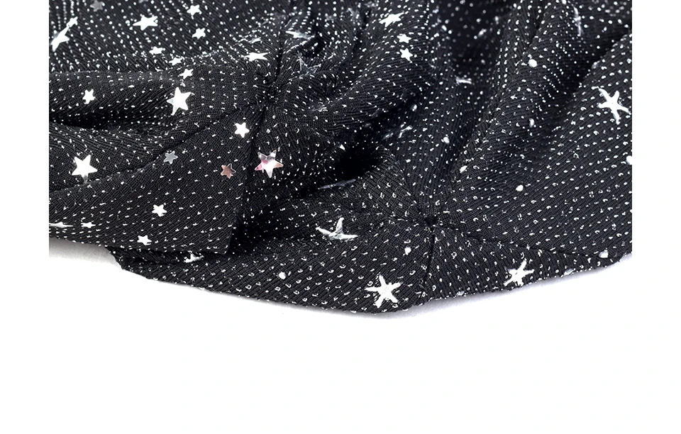 Geebro модные черные блестящие полный Круглая Шапка со звездами Осенние Теплые Для женщин Эластичный Тюрбан шляпа Блеск Череп Кепки для женщин и девушек;