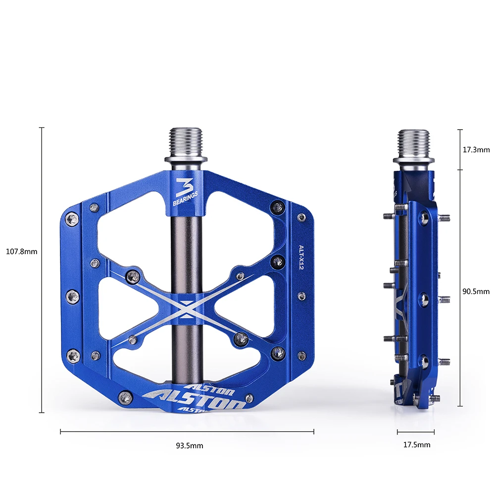 Ansjs, 3 подшипника, педали для горного велосипеда, платформа, велосипедные педали из плоского сплава, 9/16 дюймов, педали, Нескользящие, Плоские Педали из сплава - Цвет: Blue-S