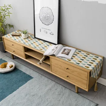 

Modern Minimalist Style Retro Cloth Table Runner New Chinese Classic Coffee Table Flag Solid Table Mat