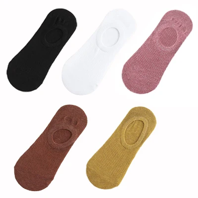 5 Pairs Woman Silicone Non-slip Invisible Socks Summer  Cotton Ankle Solid Color Boat Women's Slippers 35-40EUR Short Socks Lot 15