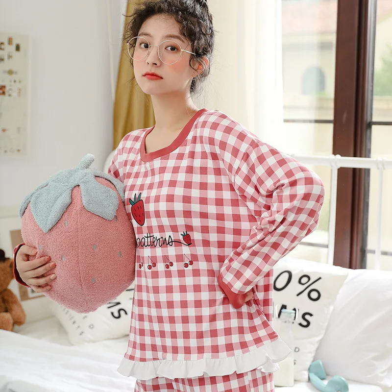 

Women 's Pajamas Sets Winter And Autumn Cotton Lovely Pink Style Comfortable Girl's Sleepwear Ladies Nightdress