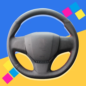 

Auto Braid On The Steering Wheel Cover for Peugeot 408 2014 Hand sewing DIY Car Braiding Covers Interior Accessories Car-styling