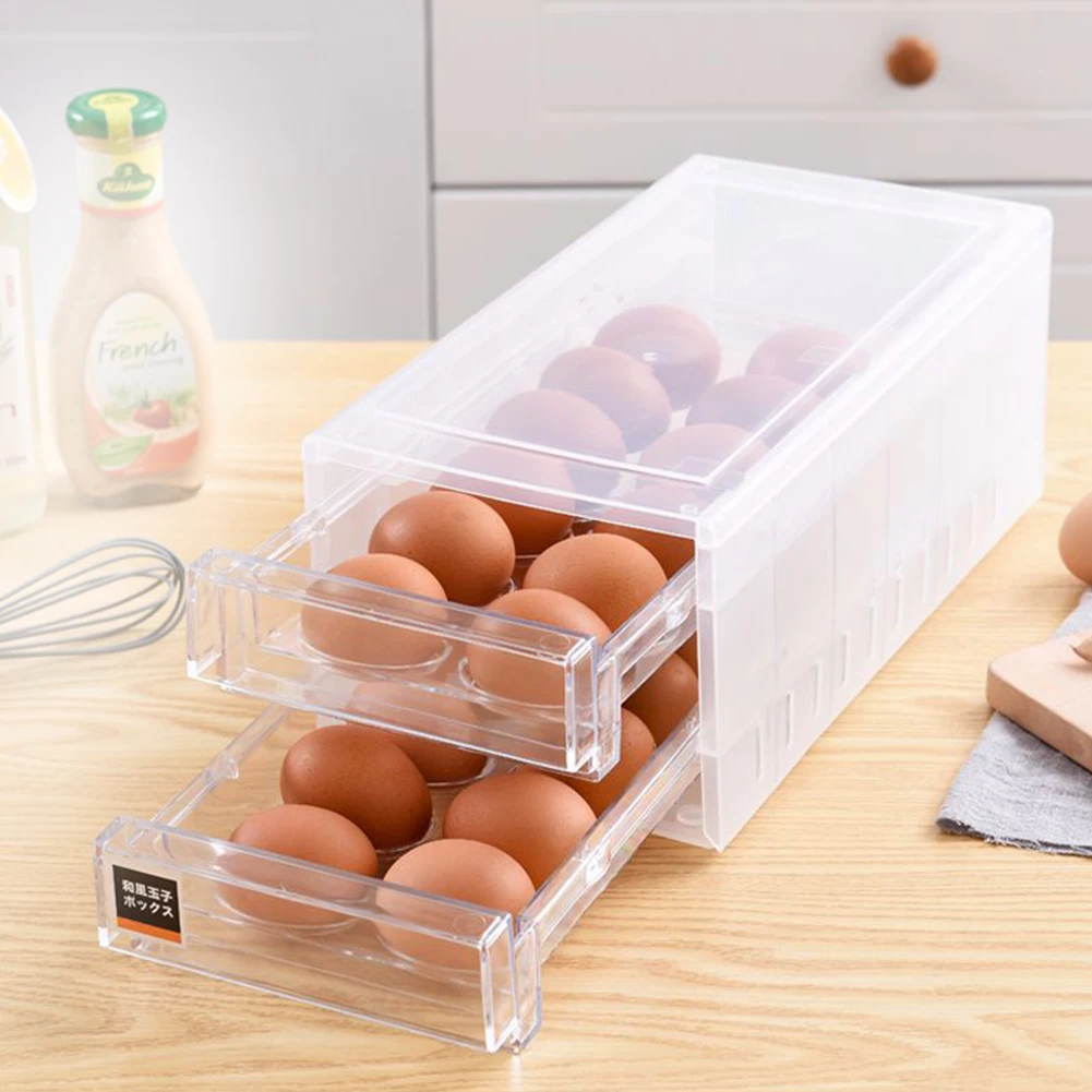 

Container Refrigerator Crisper Double Layer Drawer Design Storage Kitchen 24 Grid Easy Clean Moisture-proof Egg Box Organizer