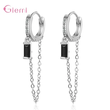 

Hot Fashion 925 Sterling Silver Long Chain Hoop Earrings For Women Girls Anniversary Birthday Party Jewelry Accessory
