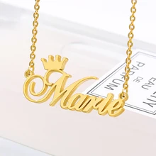 Personalized Name Crown Necklace Handmade Customized Cursive Font Nameplate Pendant Stainless Steel Chain Jewelry Birthday Gifts