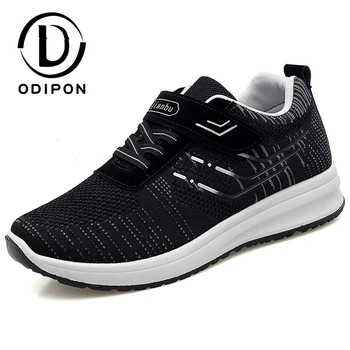 

Odipon Men's Sneakers Flying Woven Light Mesh Men Running Shoes Breathable Non-slip Woman Flats Comfortable black Outdoor Shoes