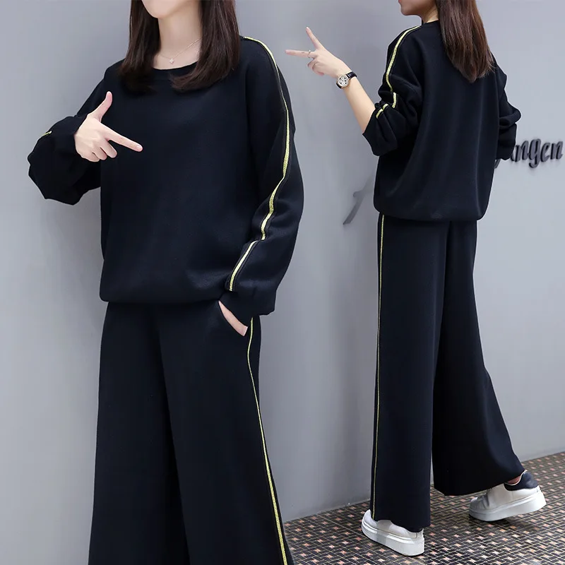 

Long Sleeve Trousers Casual Sports WOMEN'S Suit 2019 Spring And Autumn New Style Fashion WOMEN'S Suit Large Size Loose-Fit Two-P