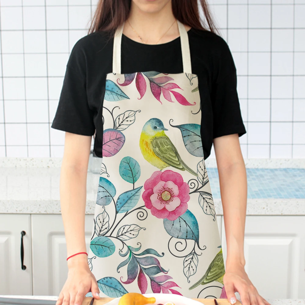 Silstar Tex Flowers And Birds Apron Kitchen Woman Kids Home Ice Cream Dessert Aprons Garden Work Haircut Dress Accessories