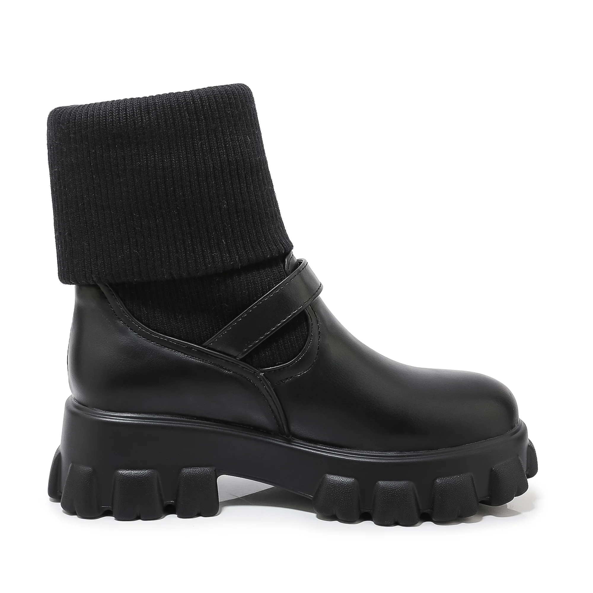 Новые женские ботинки Martens на не сужающемся книзу массивном каблуке; сезон осень-зима; вязаные носки; эластичные сапоги до середины икры; большие размеры 46