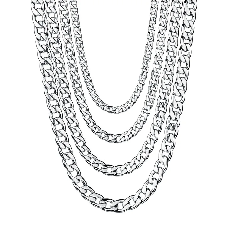 

Chain Necklaces Men's Jewelry Silver Color Stainless Steel Cuban Link Chain Long Necklace On The Neck For Women Jewelry