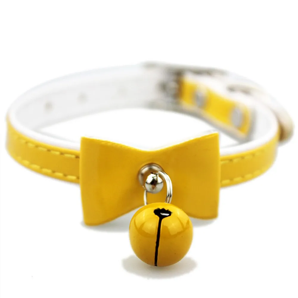 yellow-jw0004 Ошейник для кошек из искусственной кожи с колокольчиком для маленьких собак товары для домашних животных в ошейники для кошек и щенков выдвижной ошейник для собак JW0001 - Цвет: yellow-jw0004