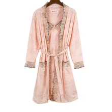 Сексуальное женское белье, шелковое кружевное платье-халат, Новое поступление, комплект ночной одежды 2 в 1, Трикотажный Хлопковый тканевый комплект для отдыха, PHOENTIN FG017