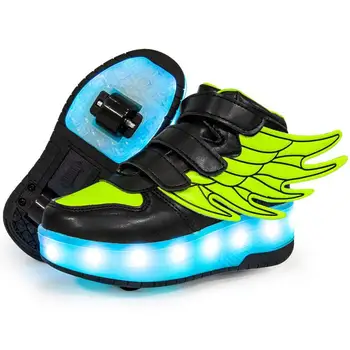 

JawayKids USB Rechargable LED Wheel Sneakers for Kids Light Up Shoes for Boys Girls Glowing Roller Shoes with Double Wheels