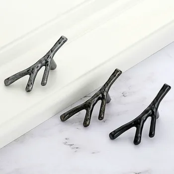 JD Bedroom Drawer Twig Handle Black Ancient Silver Cabinet Wardrobe Door Knob Tree Handle Kitchen Furniture Handle Hardware