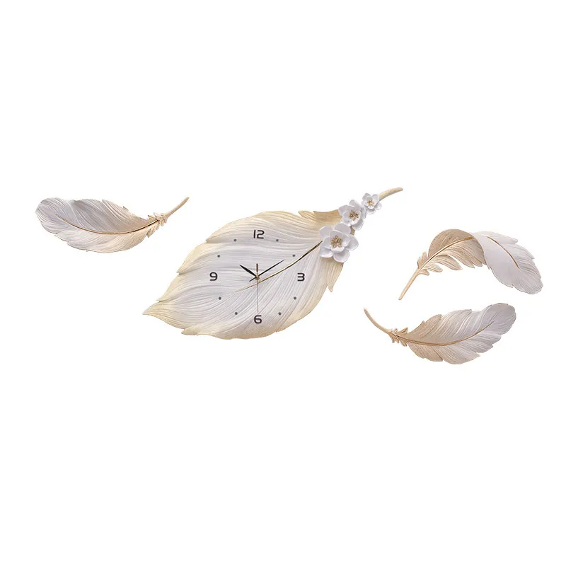 Скандинавские Роскошные 3D стерео настенные часы Смола перо Лист часы ручной работы Рисунок-Наклейка на стену украшения дома гостиной диван украшения