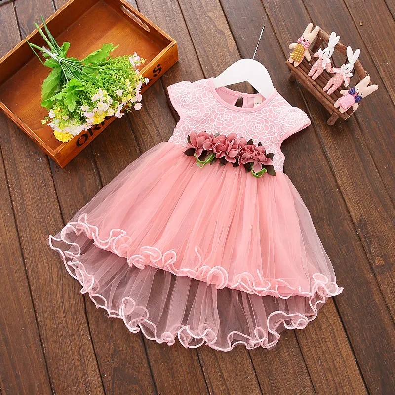 Кружевное бальное платье с цветочным рисунком для новорожденных девочек; платье принцессы на день рождения для свадьбы; платье-пачка; одежда для маленьких девочек - Цвет: Розовый