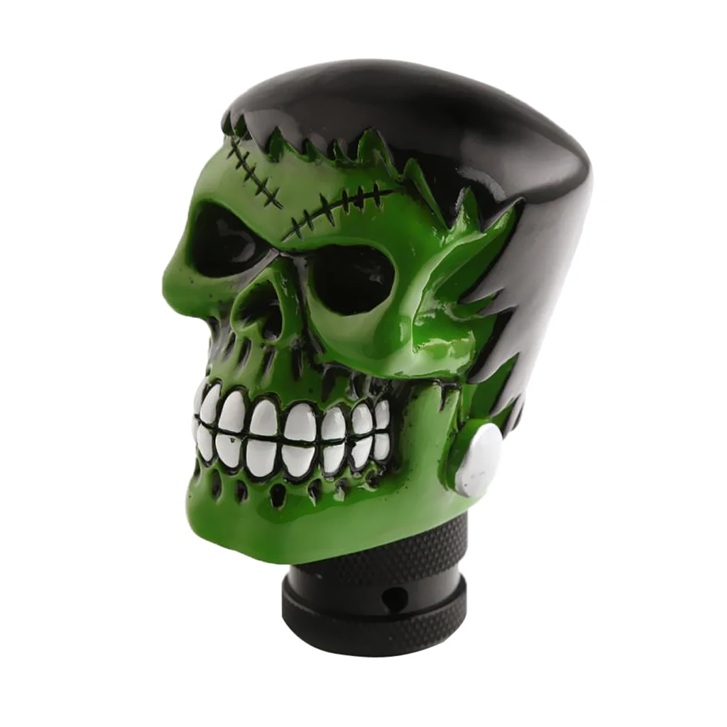 Universal Car Manual Gear Shifter Lever Stick Knob Skull Head Style Green