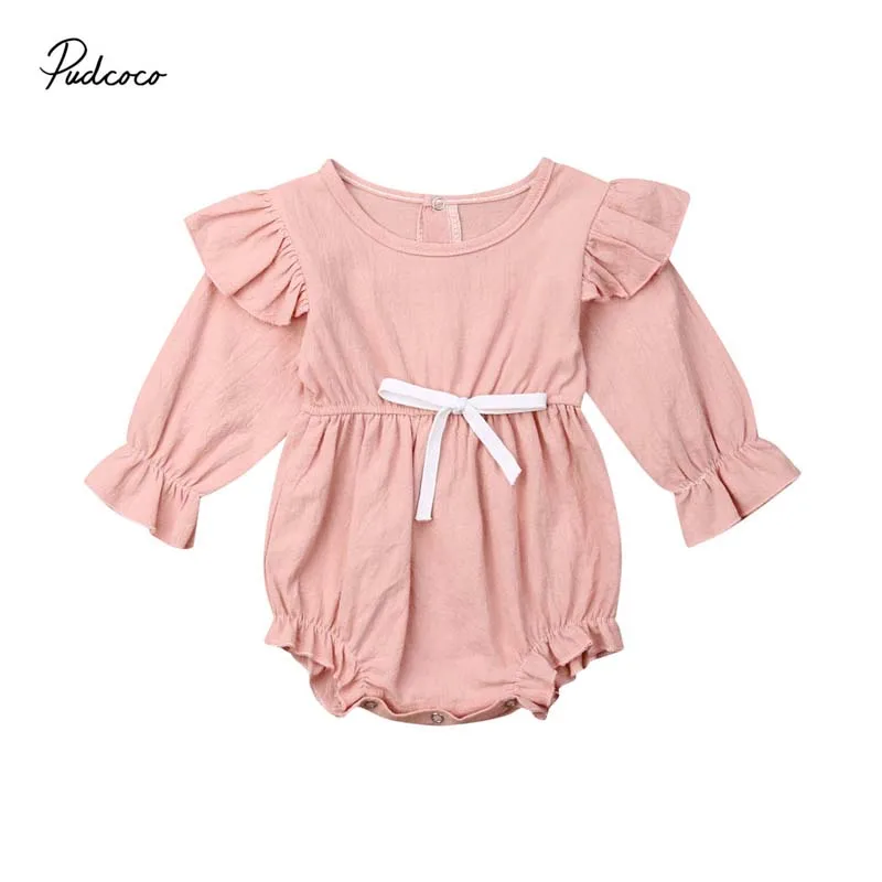 

2019 Baby Spring Autumn Clothing Cotton Newborn Infant Baby Girl Bodysuit Long Sleeve Jumpsuit Ruffled Solid Clothes Outfits Set
