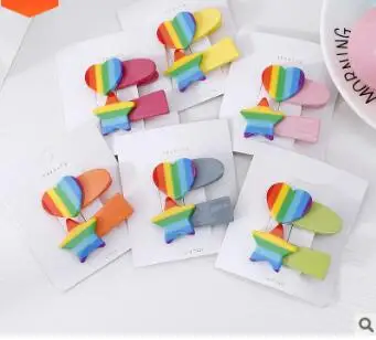 Multi 60 компл./лот 2 шт./компл. DIY мульти простые ABS Радуга пятиконечные звезды любящие сердца волосы утка клип костюмы взрыва шпильки для волос Инструменты для укладки волос аксессуары HA1174 - Цвет: Multi