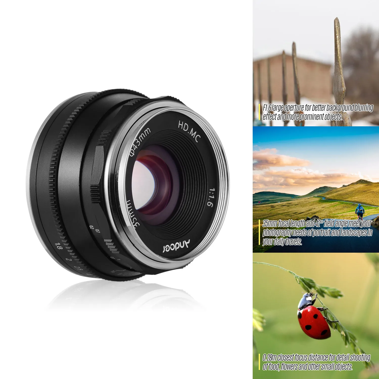Andoer 35 мм F1.6 ручная фокусировка объектива Большая апертура объектива для Canon M1/M2/M3/M5/M6/M10/M100/M50 EOS M-Mount камеры