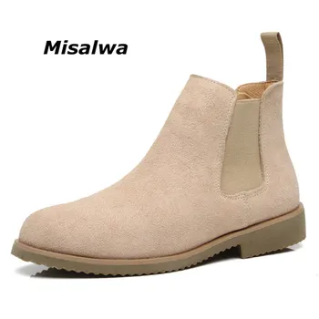 

Misalwa Luxury Chelsea Boots Men Classic Simple Suede Leather Winter Ankle Boots Height Increased Flat High Top Mens Dress Boots